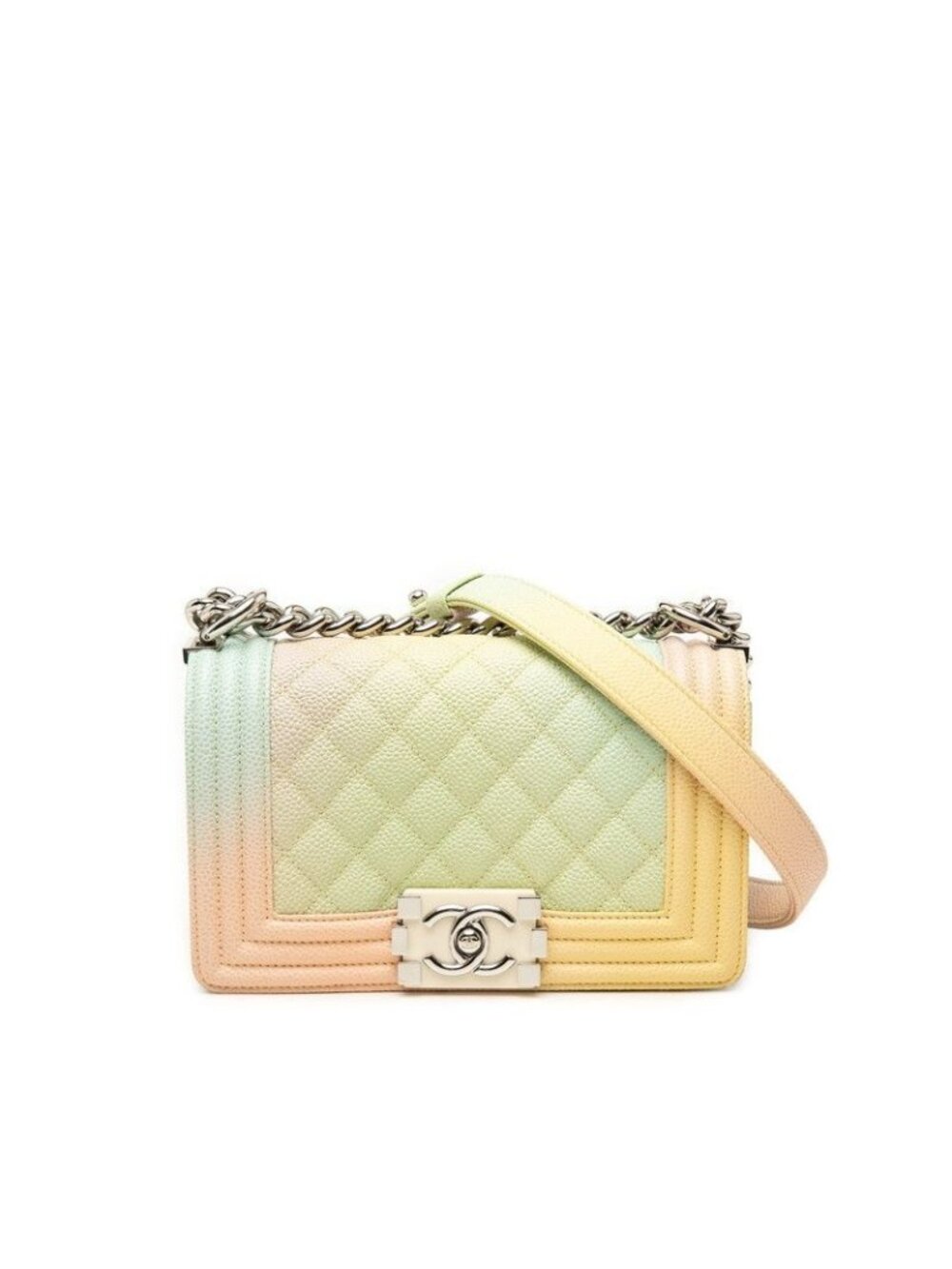 Chanel Quilted CC Logo Boy Chain Shoulder Bag Multicolor Caviar Leather